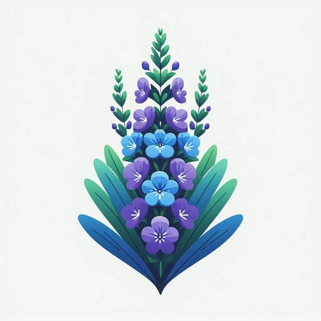Illustration of a bouquet of blue flowers on a white backgroundのイラスト素材