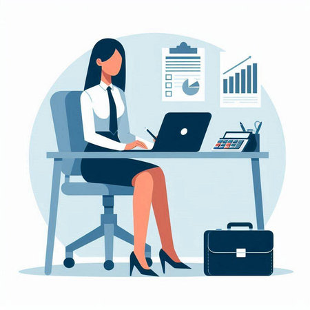 Businesswoman working at the office. Vector illustration in a flat styleのイラスト素材