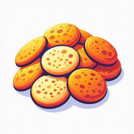 Illustration of a pile of cheese cookies on a white background.のイラスト素材