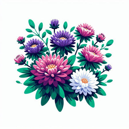 Bouquet of colorful flowers. Vector illustration on white background.のイラスト素材