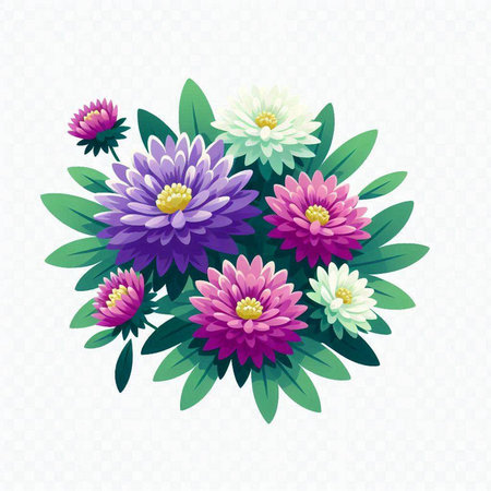 Bouquet of dahlias isolated on transparent background. Vector illustration.のイラスト素材