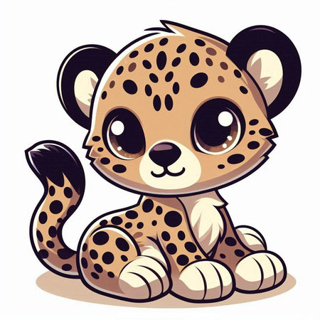 Cute cartoon cheetah on a white background. Vector illustrationのイラスト素材