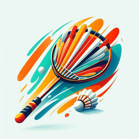 Badminton racket and ball on colorful background. Vector illustration.のイラスト素材