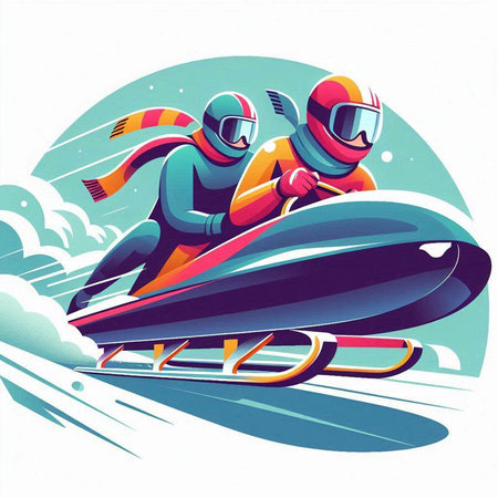 Snowboarders on a snowmobile. Vector illustration in retro style.のイラスト素材