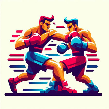 Boxing vector illustration. Two boxers in action. Boxer fight.のイラスト素材