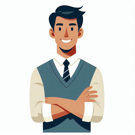 Businessman with arms crossed. Vector illustration in flat cartoon style.のイラスト素材