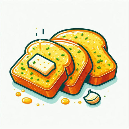 Illustration of sliced bread with butter and garlic. Vector illustration.のイラスト素材