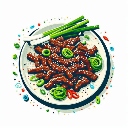Sukiyaki beef with sesame seeds. Vector illustration.のイラスト素材