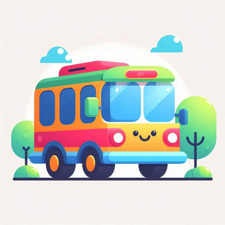 Vector illustration of cute school bus in flat style. Vector illustration.のイラスト素材