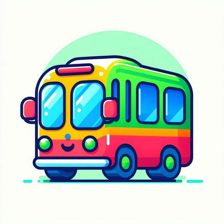 Cute cartoon school bus. Vector illustration in a flat style.のイラスト素材