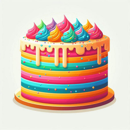 Colorful birthday cake isolated on a white background. Vector illustration.のイラスト素材