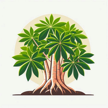 Palm tree with roots on white background. Vector illustration in flat style.のイラスト素材