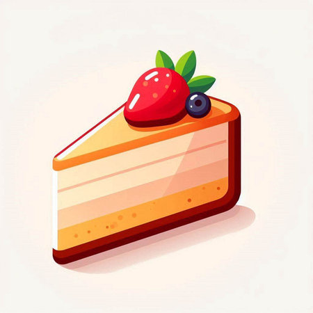 Piece of cake with strawberry and blueberry, vector illustration.のイラスト素材