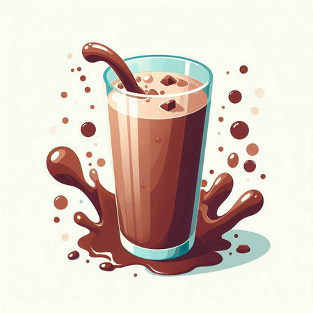 Chocolate milk in a glass with chocolate splashes. Vector illustration.のイラスト素材
