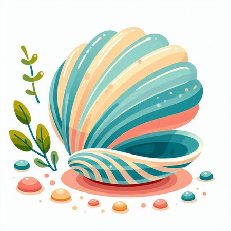 Vector illustration of sea shell. Sea life concept. Cartoon style.のイラスト素材