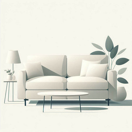 Sofa and coffee table in the interior. Vector illustration.のイラスト素材