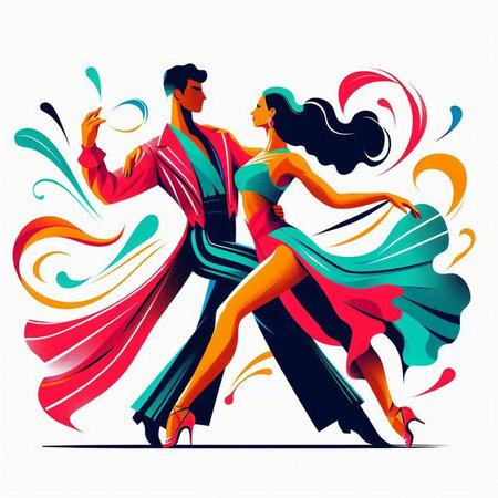 Couple dancing tango. Colorful vector illustration for your designのイラスト素材