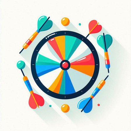 Colorful dartboard with arrows. Flat design. Vector illustration.のイラスト素材