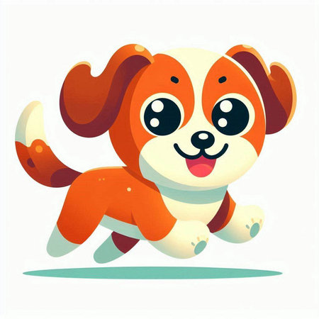 Cute cartoon dog running on a white background. Vector illustration.のイラスト素材