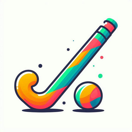 Colorful hockey stick and balls on white background. Vector illustration.のイラスト素材