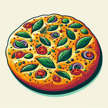 Pizza with tomato, basil and mozzarella. Vector illustration.のイラスト素材