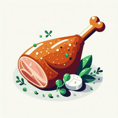 Vector illustration of a piece of chicken leg with herbs and spices.のイラスト素材