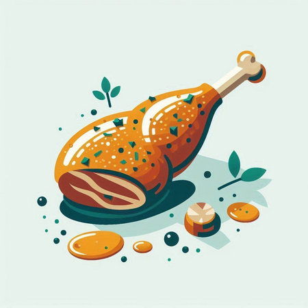 Illustration of chicken leg with spices and herbs. Vector illustration.のイラスト素材