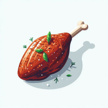 Illustration of a roasted turkey with herbs on a white background.のイラスト素材