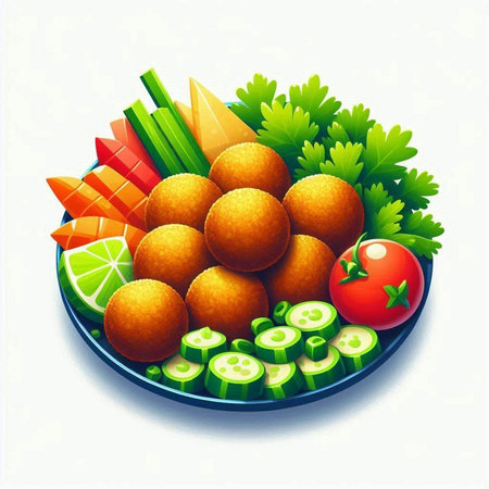 Illustration of a plate of fresh fruits and vegetables on a white backgroundのイラスト素材