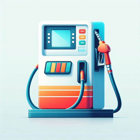 Gas station with fuel nozzle on blue background. 3d illustration.のイラスト素材
