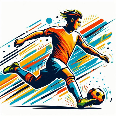 Soccer player with ball. Soccer player in action. Vector illustration.のイラスト素材