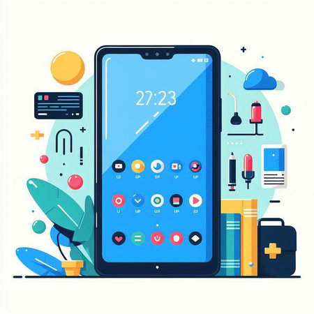 Smartphone with application interface on screen. Modern flat design vector illustration.のイラスト素材
