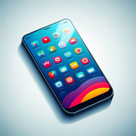 Modern smartphone with colorful application icons on the screen. Vector illustration.のイラスト素材