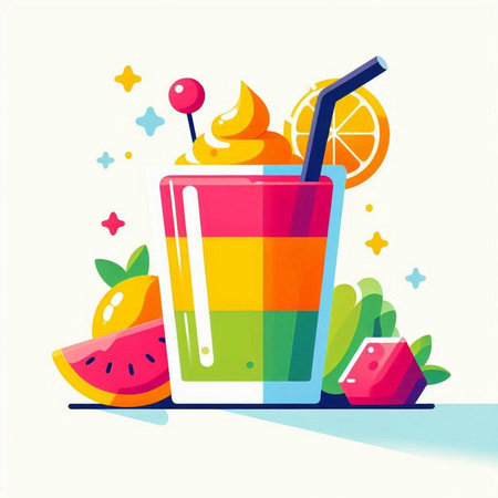 Colorful smoothie in a glass with a straw. Vector illustrationのイラスト素材