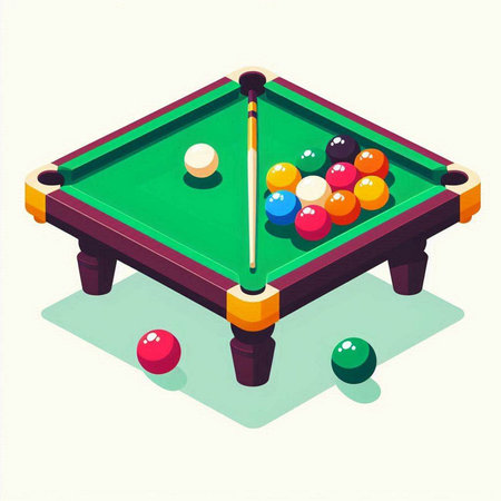Billiard table with balls and cue. Vector illustration in isometric styleのイラスト素材