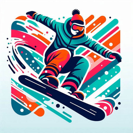 Snowboarder jumping on colorful background, vector illustration, eps 10のイラスト素材