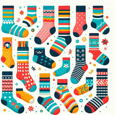 Set of colorful socks for Christmas and New Year. Vector illustration.のイラスト素材