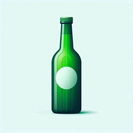 Green beer bottle isolated on blue background. Vector illustration. Eps 10.のイラスト素材