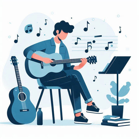 Musician playing guitar. Flat style vector illustration. Music concept.のイラスト素材
