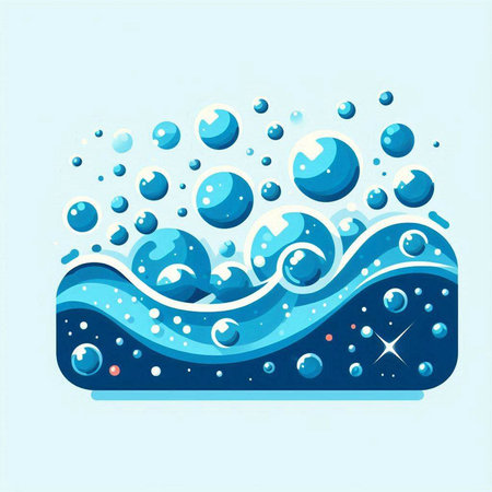 Blue sea wave with bubbles on a blue background. Vector illustration.のイラスト素材