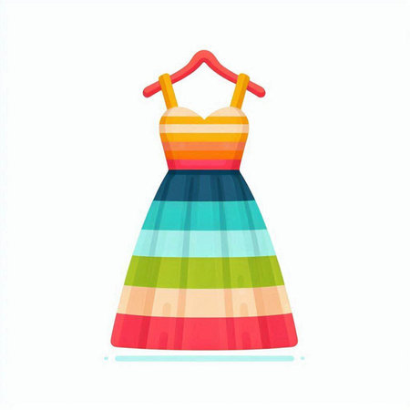 Rainbow dress on a hanger isolated on white background. Vector illustration.のイラスト素材