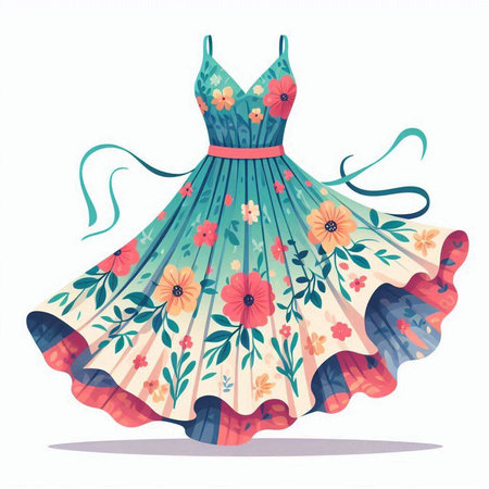 Illustration of a beautiful summer dress with floral pattern. Vector illustration.のイラスト素材