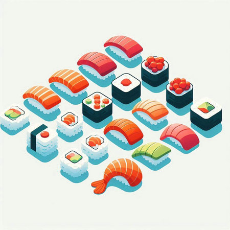 Sushi isometric vector illustration. Sushi isometric icons.のイラスト素材