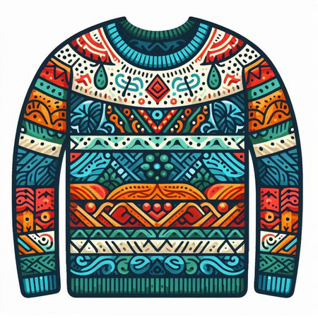 Vector knitted sweater with tribal ornaments. Hand drawn illustrationのイラスト素材