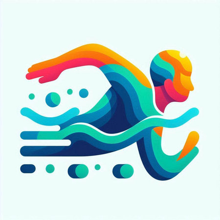Vector illustration of a man swimming in the sea. Colorful silhouette of a swimmer.のイラスト素材