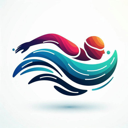 Swimming vector icon, created with colorful abstract waves. Symbol of sport.のイラスト素材