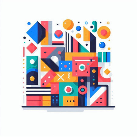 Laptop with abstract geometric design. Vector illustration in flat style.のイラスト素材