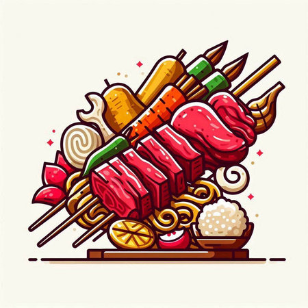 Yakitori japanese food. Japanese cuisine. Vector illustration.のイラスト素材