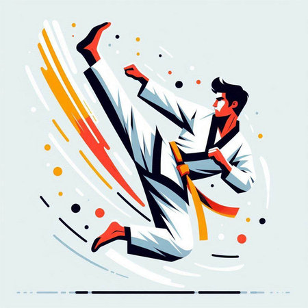 Martial arts. Karate fighter. Vector illustration in retro style.のイラスト素材