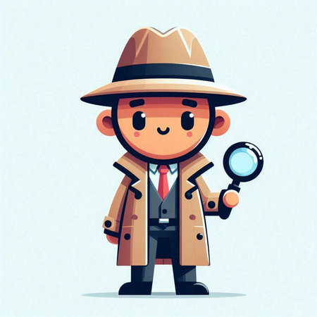 Vector illustration of detective with magnifying glass and coat in cartoon styleのイラスト素材